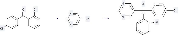 Fenarimol can be prepared by 5-bromo-pyrimidine and 2,4'-dichloro-benzophenone at the temperature of -95 - 20 °C